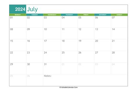 July calendar Word image 10