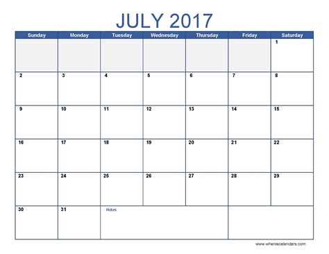 July printable calendar templates