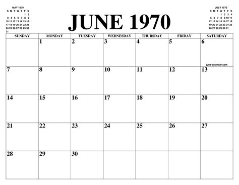 June 1970 Calendar