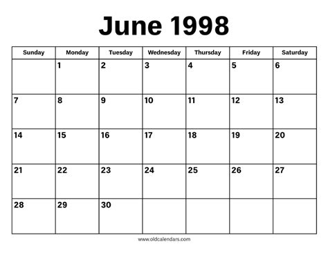 June 1998 Calendar