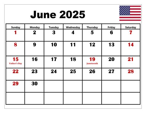 June 2025 calendar with holidays