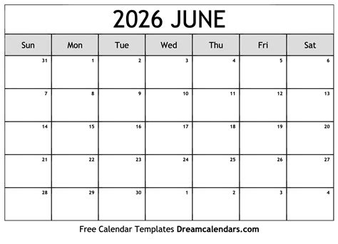 June 2026 Calendar