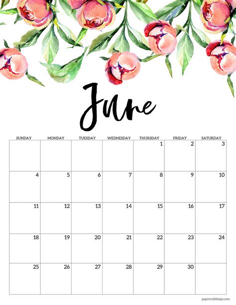 June Calendar Print Designs