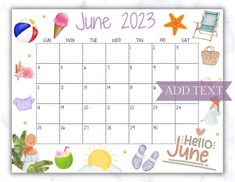 June calendar printable for families