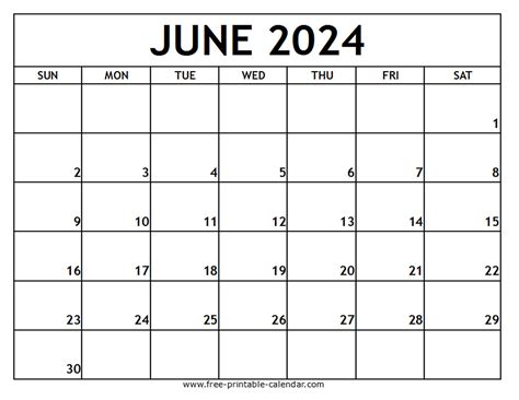 June calendar printable for professionals