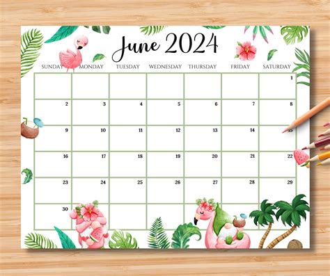 June calendar printable for students