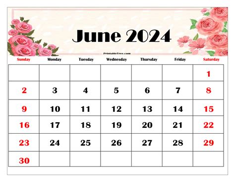 June calendar printable with notes section