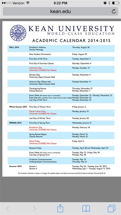 Kean University Calendar