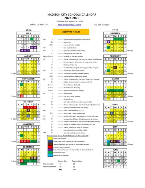 Key Features of Madison City Schools Alabama Calendar