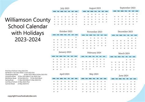 Key Features of the WCS School District Calendar