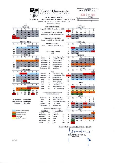 Key Features of the Xavier University Academic Calendar