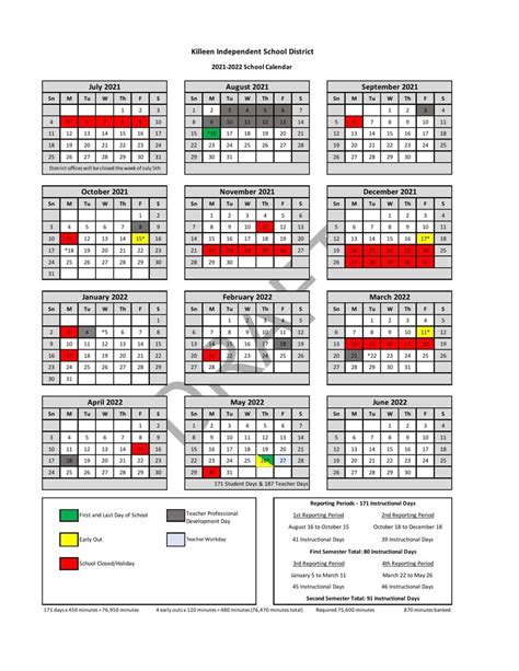 Killeen ISD Calendar Overview