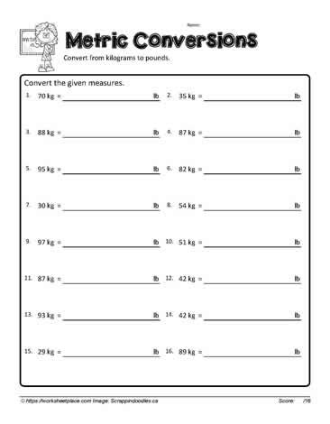 Kilogram to Pound Conversion Worksheets