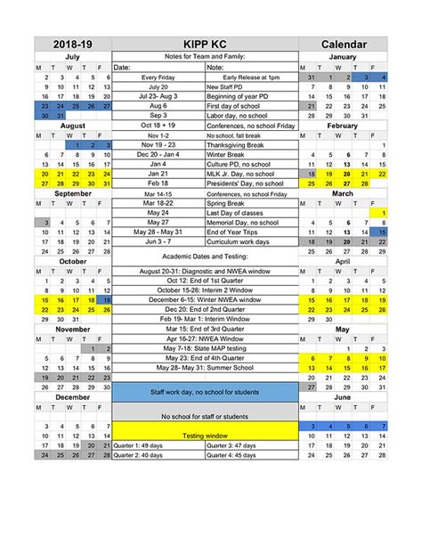 KIPP Calendar Template