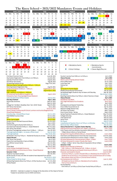 Knox Schools Calendar Overview