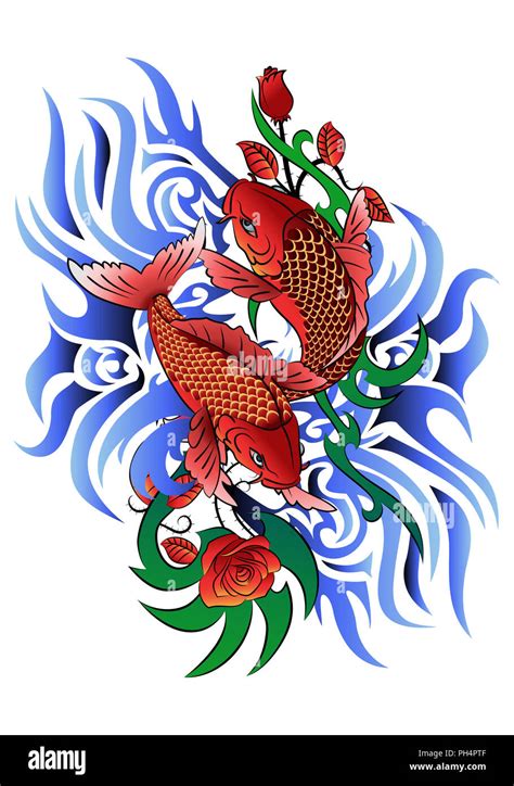 Koi Fish with Waves Tattoos