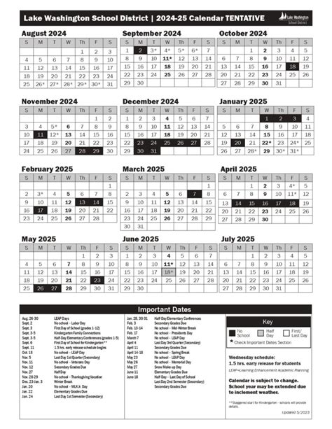 Lake Washington School District Calendar Overview