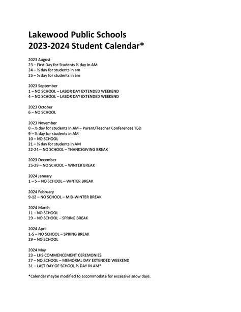 Lakewood City Schools Calendar Benefits