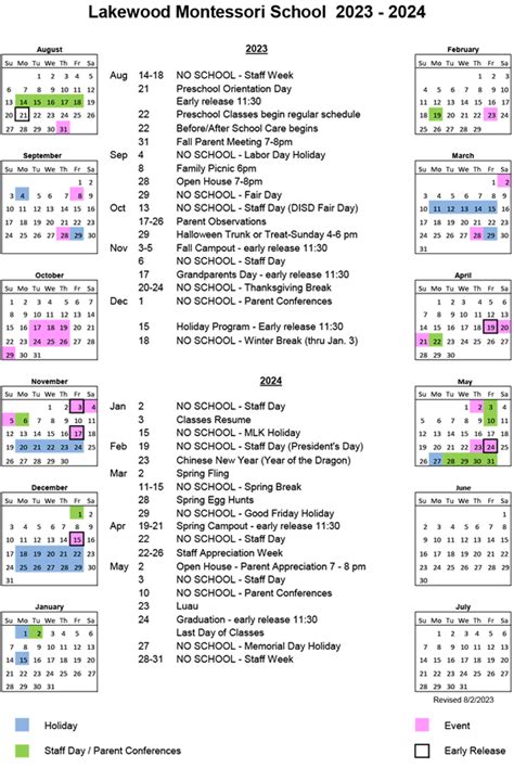 Lakewood City Schools Calendar Overview