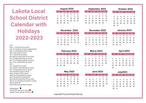 Lakota School Calendar Overview