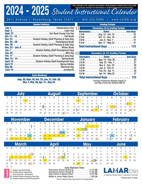 Lamar CISD Calendar Overview