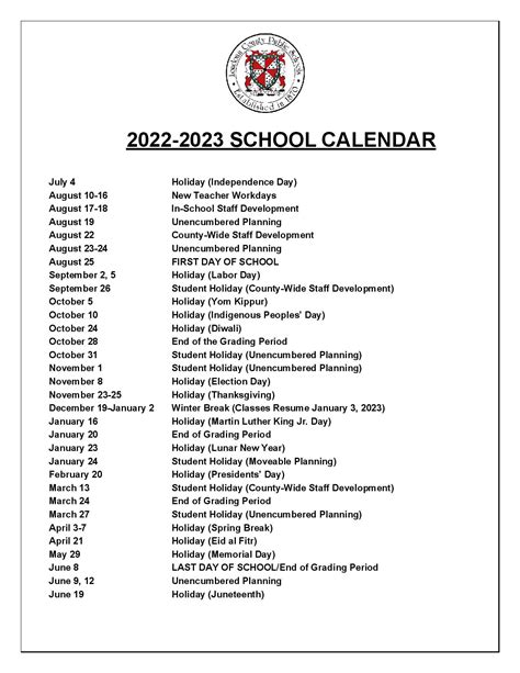 LCPS Calendar Layout