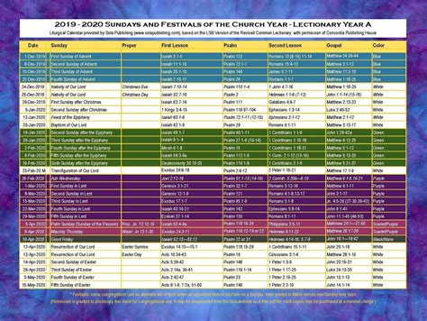 Lectionary Calendar