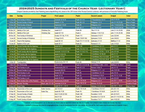 Liturgical Calendar 2025