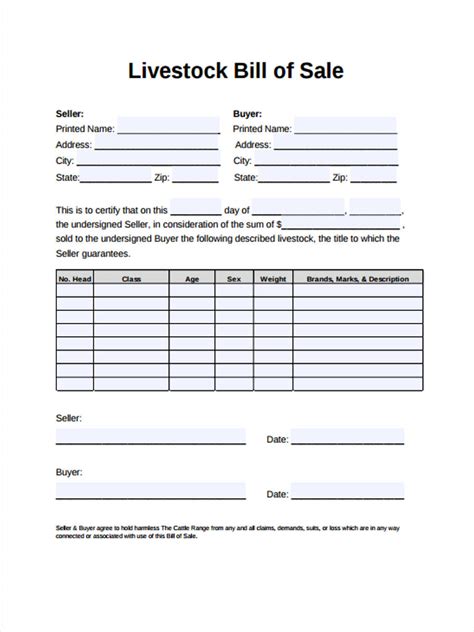 Livestock Bill of Sale