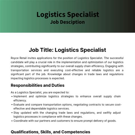 Logistics Specialist Career Overview