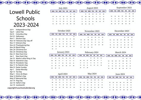 Lowell School Calendar