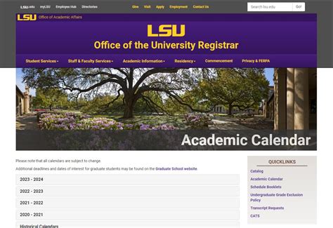 LSU Academic Calendar Grade Submission Deadlines