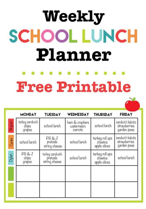 Lunch Calendars for Students