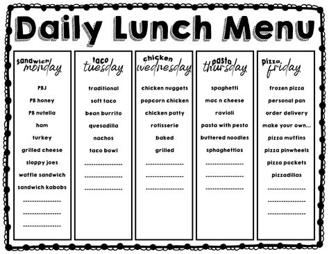 Lunch Menu Planning