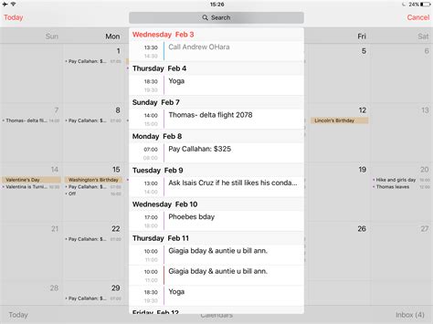 Mac Calendar list view