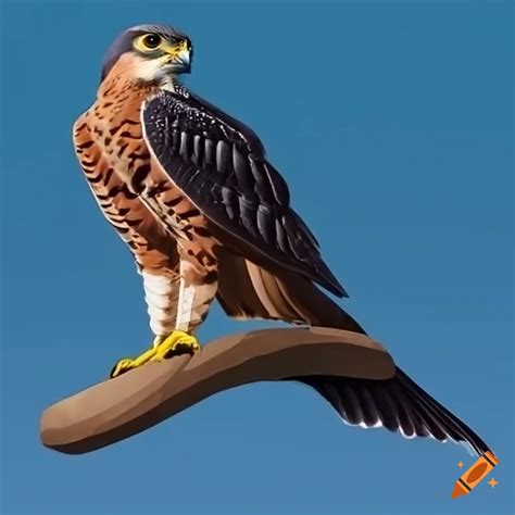 A majestic falcon perched on a branch against a white background