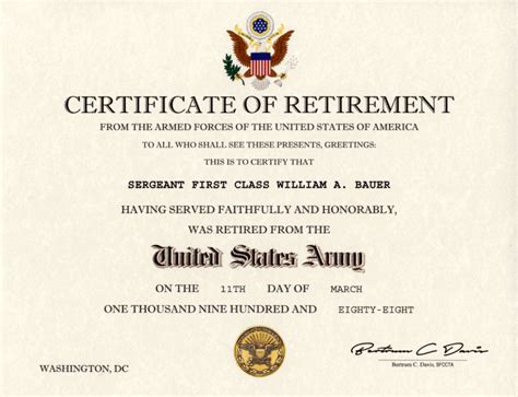 Major General Retirement Certificate