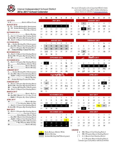 Manor ISD School Calendar