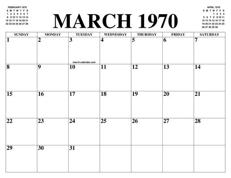 March 1970 Calendar