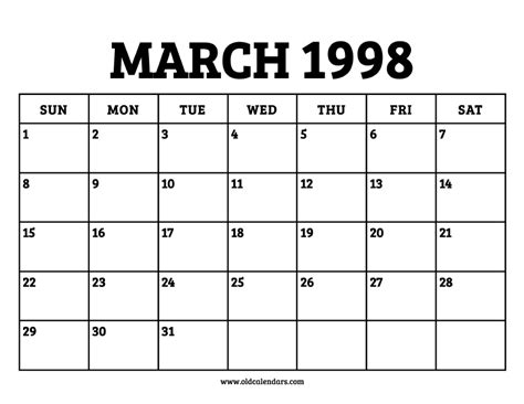 March 1998 Calendar