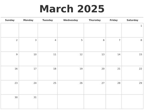 March 2025 Calendar Image