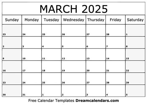 March 2025 Calendar Template