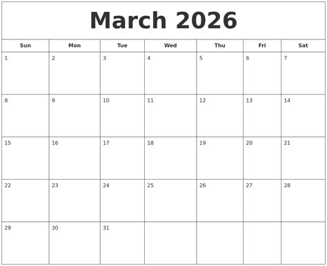 March 2026 Calendar Template