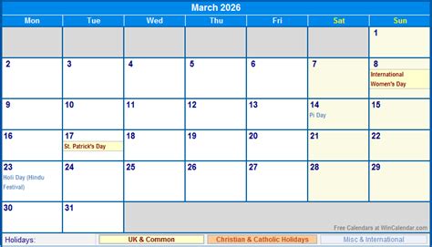 March 2026 Holidays