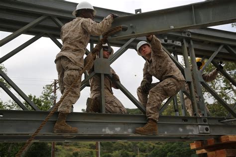 Marine base engineers working together