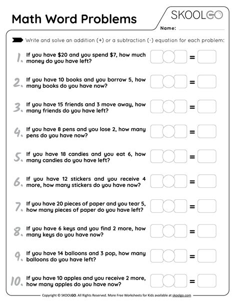 Word problem math worksheet