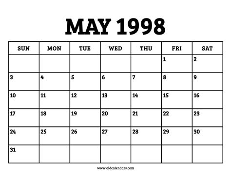 May 1998 Calendar