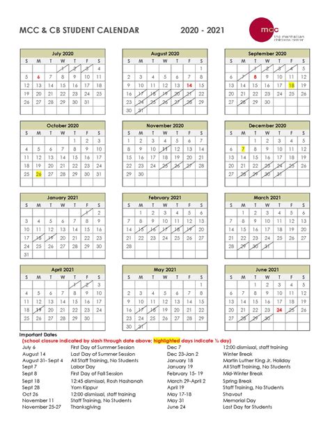 MCC Calendars