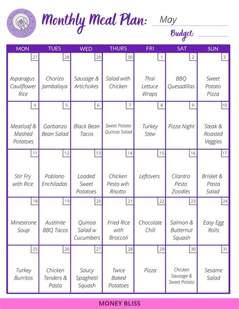 Meal Planning Calendar Template