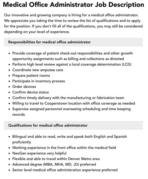 Medical Administrator Responsibilities